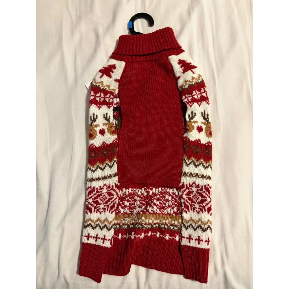 Comfort and Joy Red Fair Isle Reindeer Christmas Pet Dog Sweater Medium NWT‎